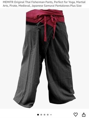 Unisex Thai Fisherman Pants - Gray with Red Waistband One Size (Plus Sized)
